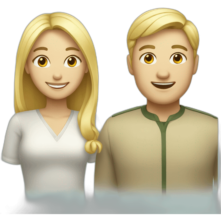 blond man and Chinese woman smiling emoji