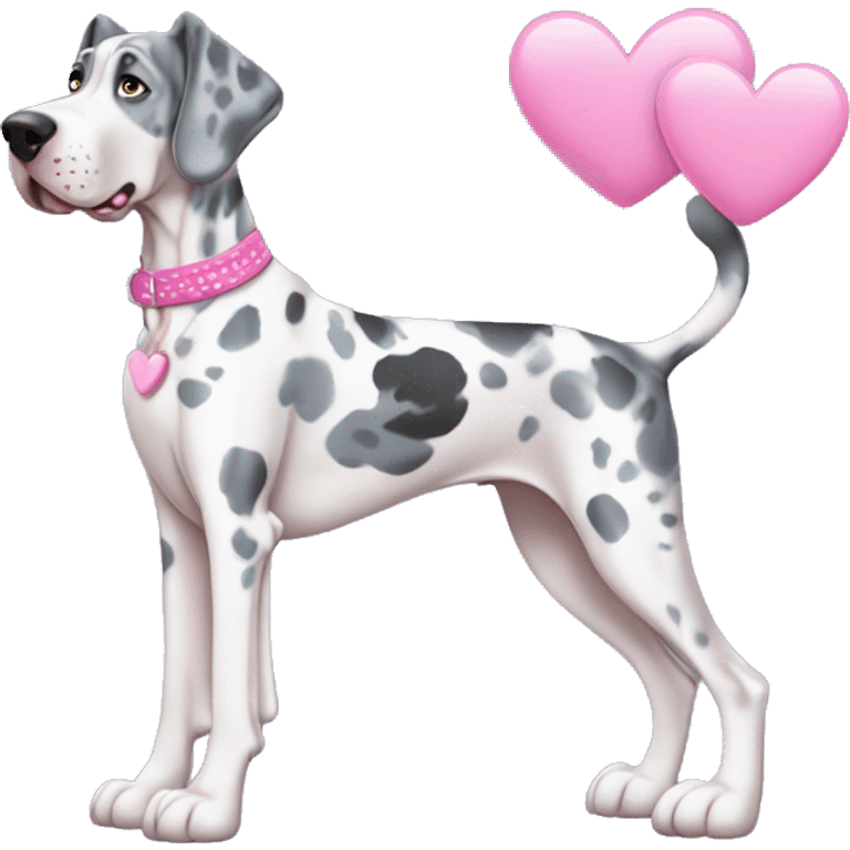 Blue Merle Great Dane with pink hearts  emoji