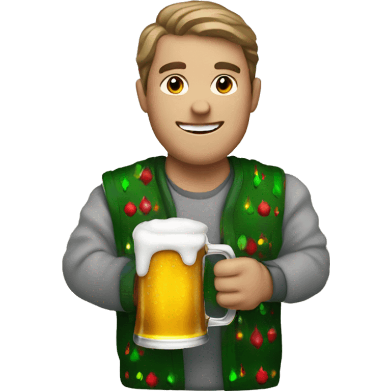 christmassy person holding a beer emoji