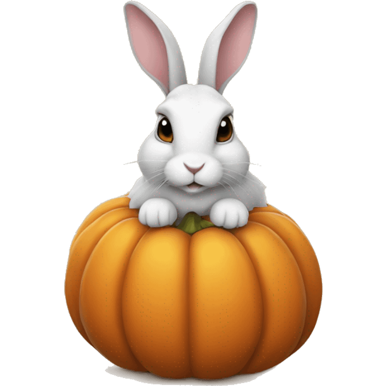 Realistic rabbit in pumpkin autumn emoji