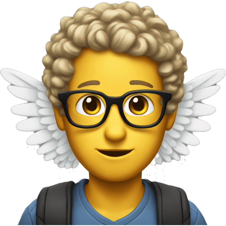 nerd emoji with wings for ears. and he has curly. he has yellow skin emoji