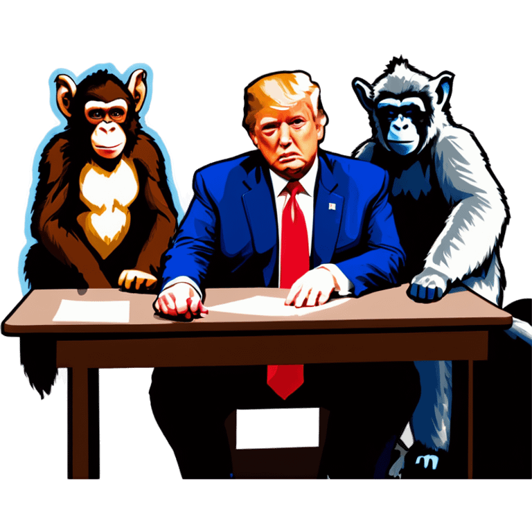 Stormy Daniels, a Monkey, a donkey, and Trump sit around a table emoji