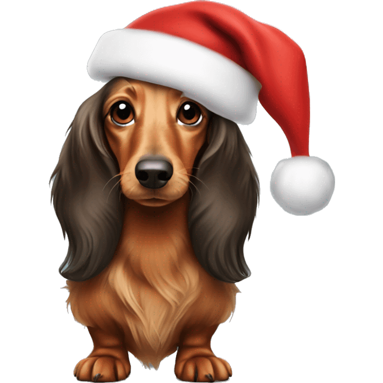 long haired dachshund with santa hat emoji