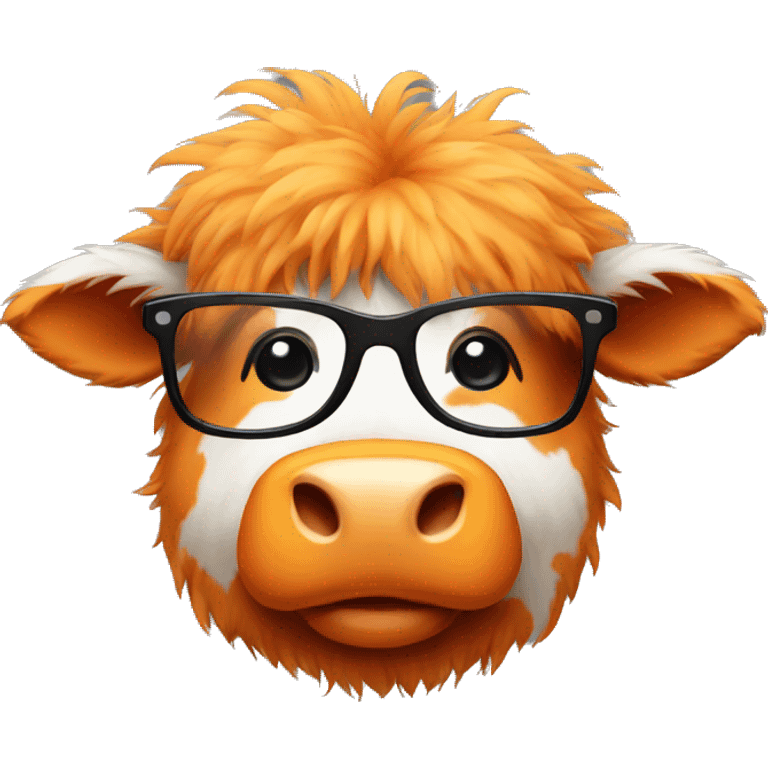 Fluffy orange cow with black glasses emoji