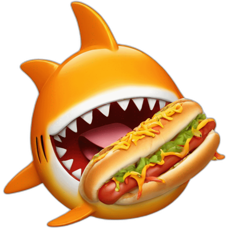 orange smiley baby shark eating a hotdog emoji