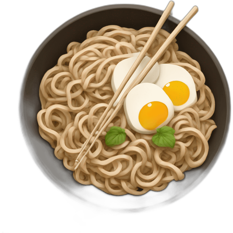 bowl of japanese buckwheat soba noodles with two chopsticks emoji