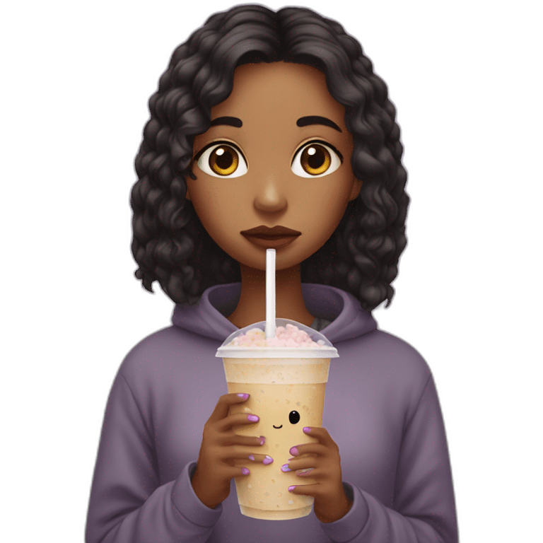 sad girl and holding bubble tea emoji