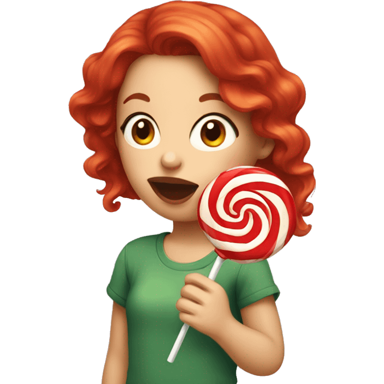 Girl with red hair licking a lollipop emoji