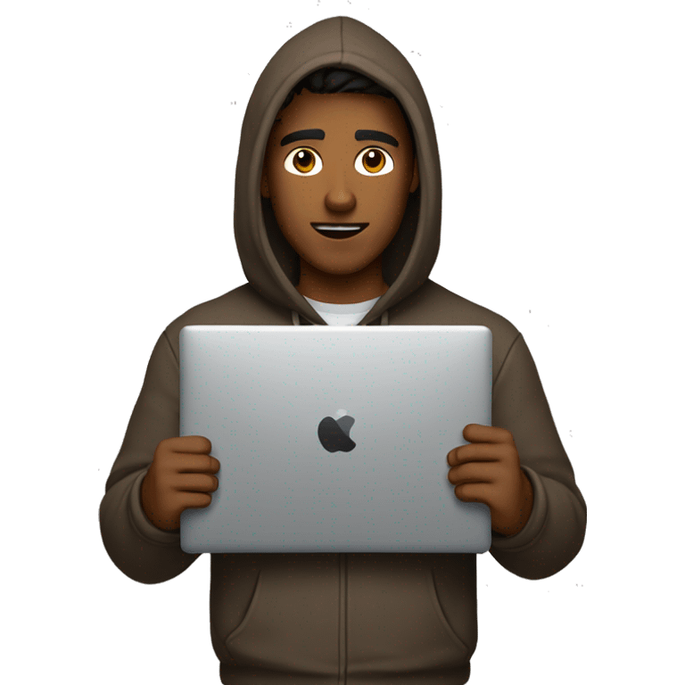 Brown guy wearing a hoodie with a specifically a wolf cut holding a laptop emoji