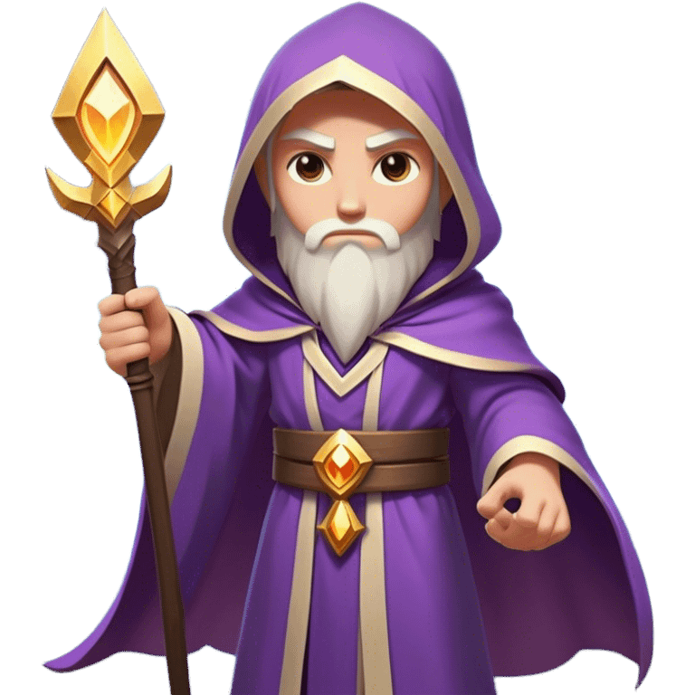 Clash of Clans aesthetic friendly Mage Portrait Emoji, With an enigmatic, slender build draped in flowing mystical robes adorned with arcane symbols, piercing eyes and a determined aura, his face rendered in a natural skin tone (not yellow), Simplified yet sharply defined features, highly detailed, glowing with a cool, otherworldly radiance, high shine, wise and resolute, stylized with an air of ancient sorcery, focused and mystical, soft glowing outline, capturing the essence of a powerful mage ready to unleash enchanted spells on epic adventures! emoji