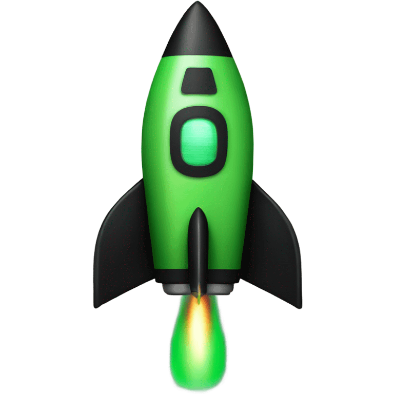 green and black rocket ship with green fire emoji