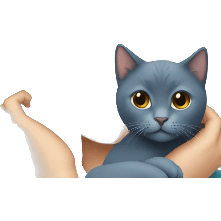 Japanese girl holding Two Russian Blue cats emoji