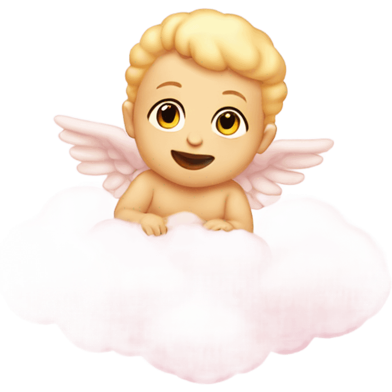 Cherub baby sitting on soft pink cloud emoji