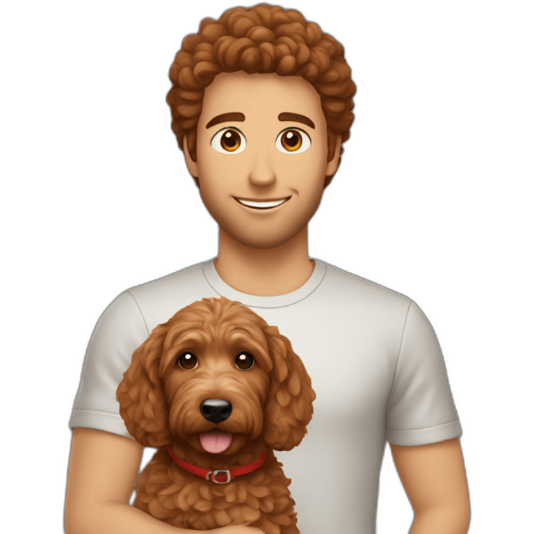 guy with brown hair holding red goldendoodle emoji