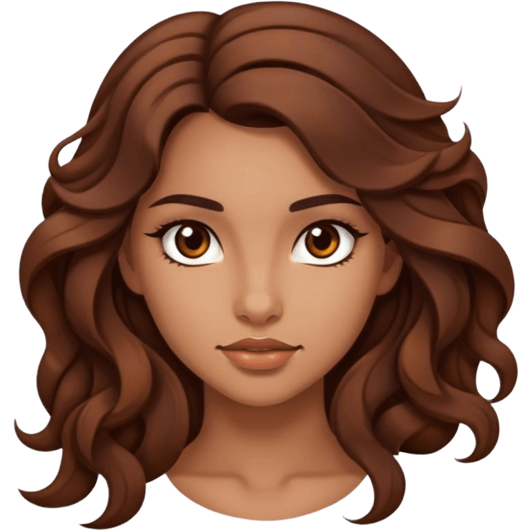 Beautiful girl,brown hair,wavy hair，long hair,brown eyes,hispanic,scorpio emoji