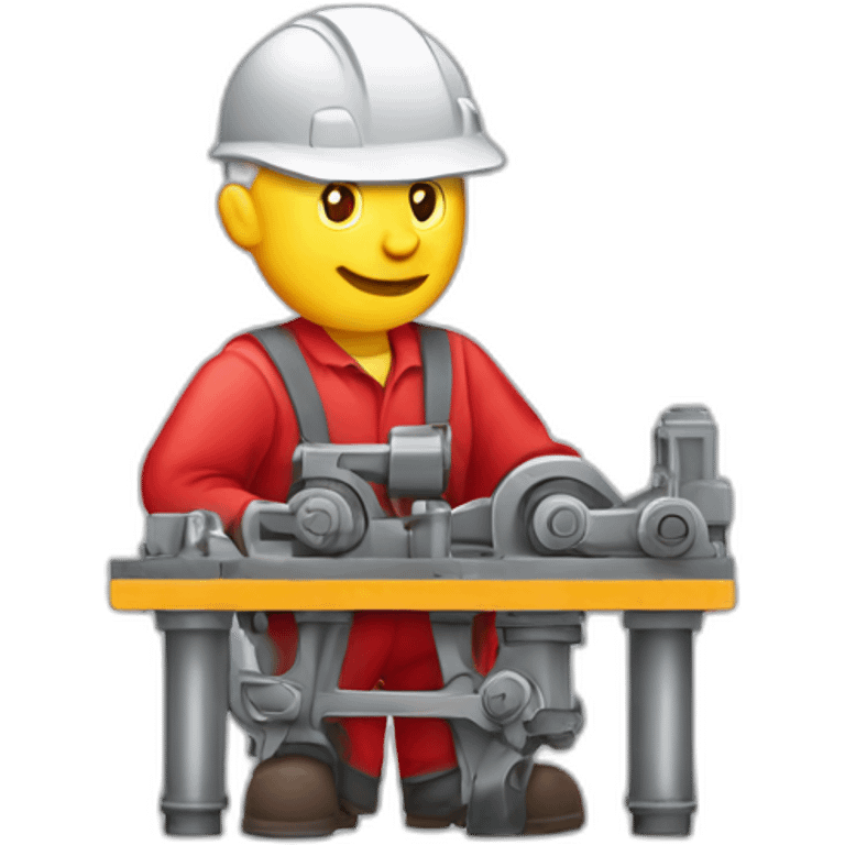 Industrial professional senior mechanical assembler working on the assembly of heavy machinery with a red outfit emoji