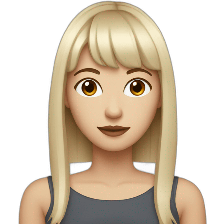 White woman with brown eyes and brown hair with bangs and a bridge piercing  emoji