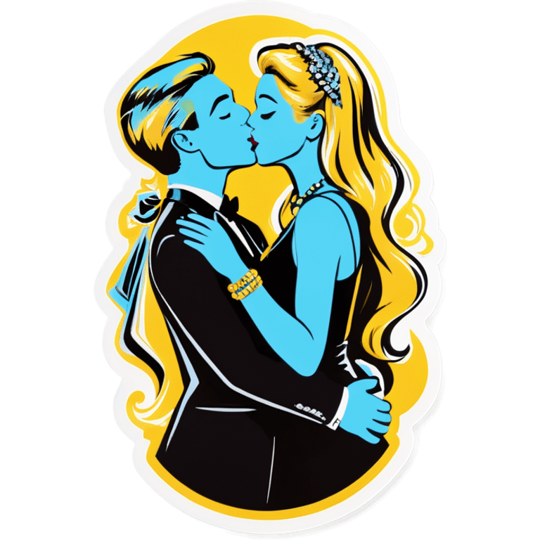 blonde couple kiss with jewelry emoji