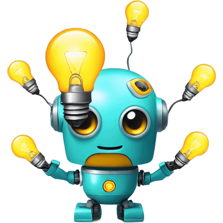 cute robot holds colorful light bulbs emoji