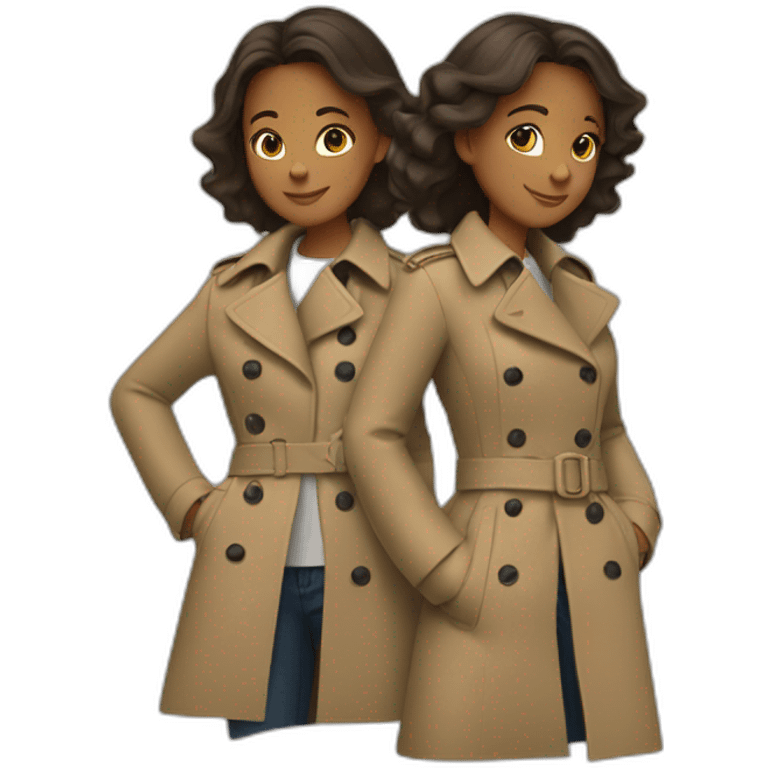 Two girls  shoulders riding in one trench coat emoji