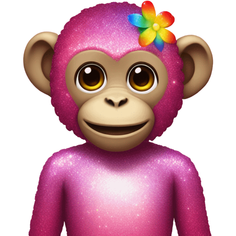 Pink ombre sparkly monkey with rainbow flowers emoji