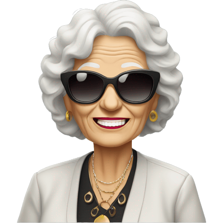 stylish rocker elderly woman using sunglasses emoji