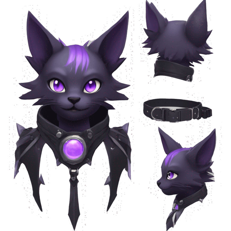 cool cute pretty black techwear grey Purple ethereal fantasy nargacuga-bat-cat-Fakemon spiked collar harness full body emoji