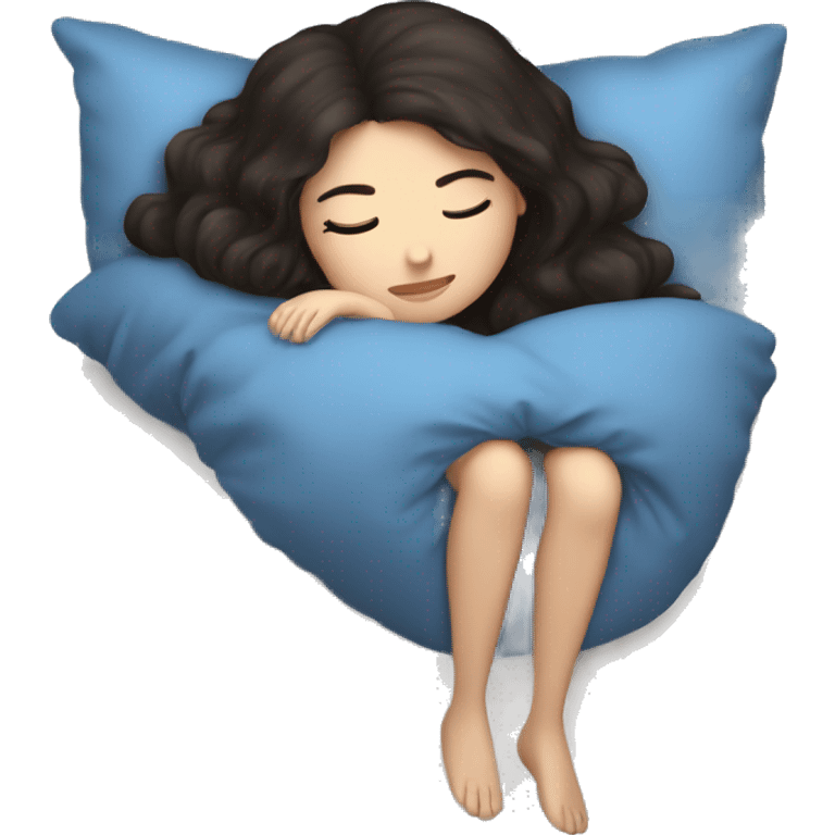 A girl with dark hair, blue eyes, sleeping on a pillow emoji