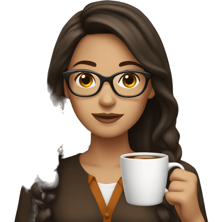 brunette with glasses, drinking coffee  emoji