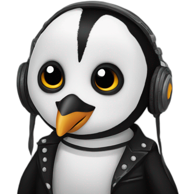 penguin painted as black metal band player emoji