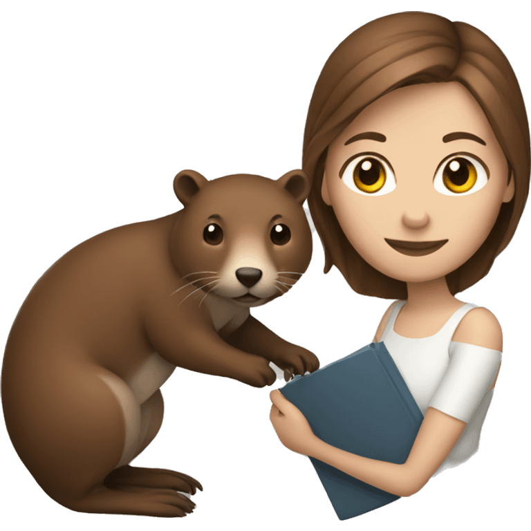 White female with brown hair holding beaver emoji