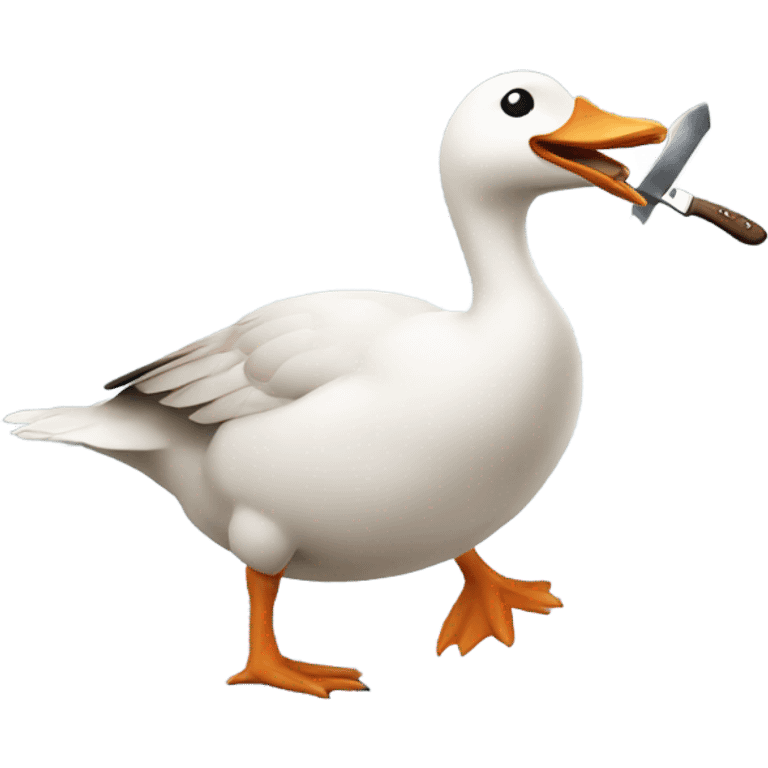 Goose holding knife in its mouth and running emoji