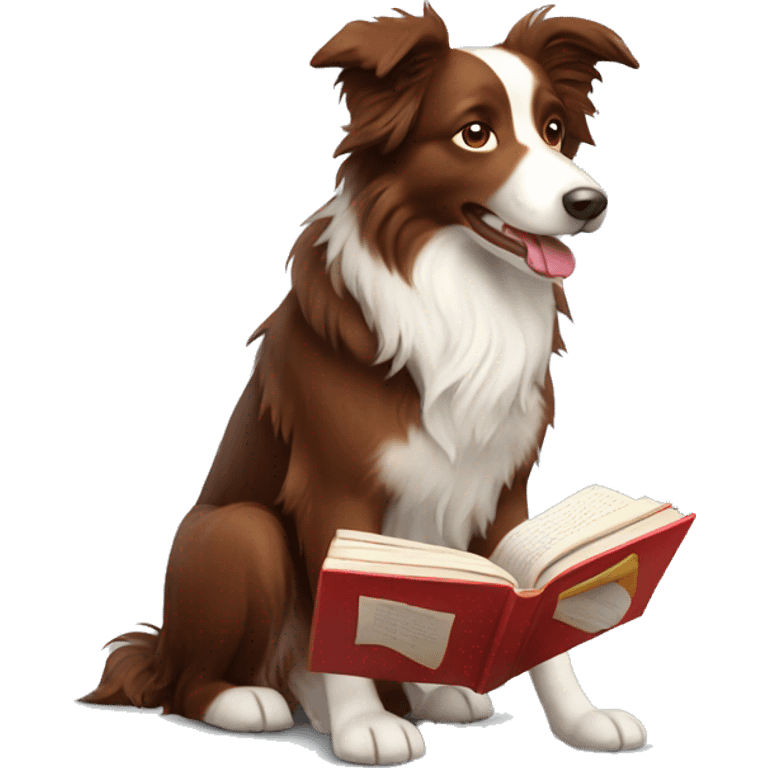 red border collie reading book emoji