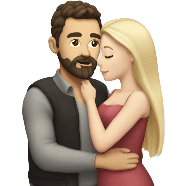 White skin Man with dark hair and beard kissing white woman blonde long hair  emoji