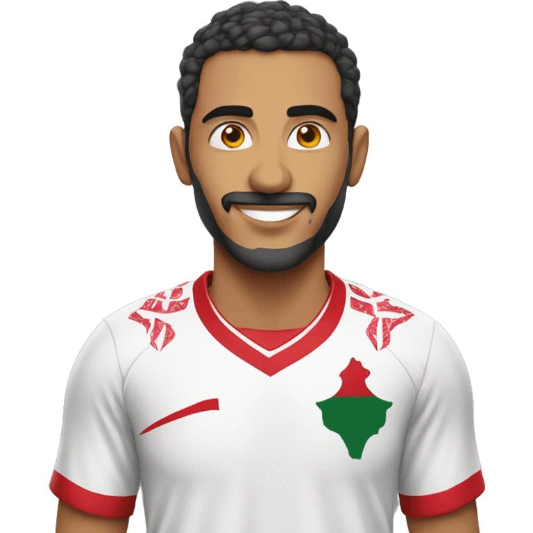 Moroccan men soccer supporter whit Moroccan jersey  emoji