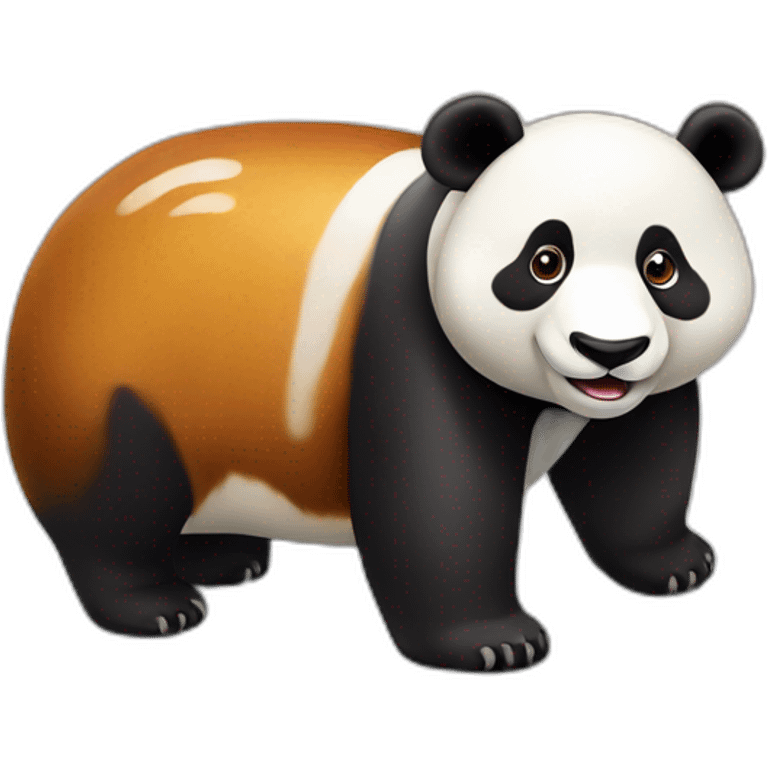 Un panda roux sur un tortu emoji