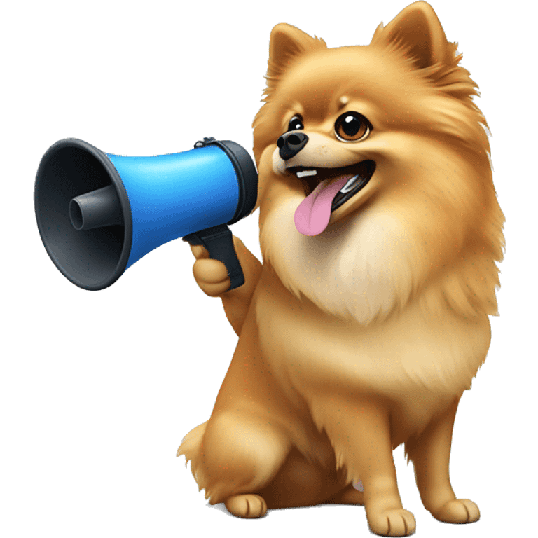 Pomeranian using a megaphone emoji