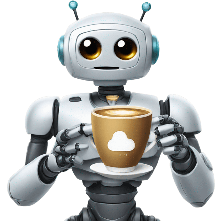 cute robot with a cup of coffee emoji