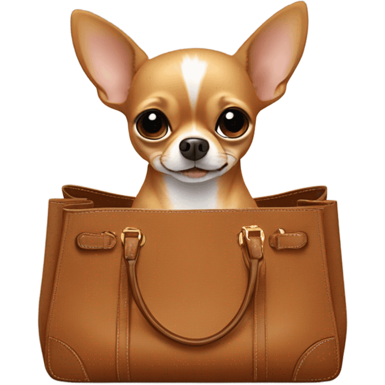 Chiahuahua sitting in brown birkin bag emoji