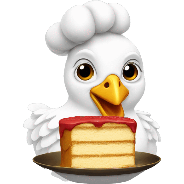 a chicken with a cake for a head gold medal   emoji