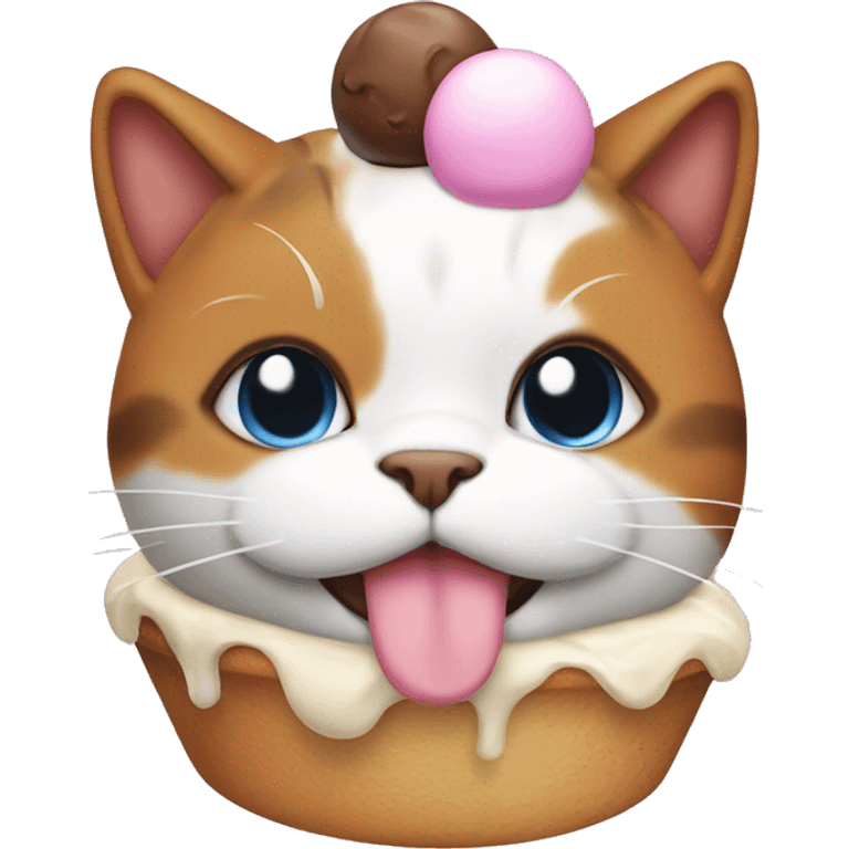 fat calico cat with icecream on their head  emoji