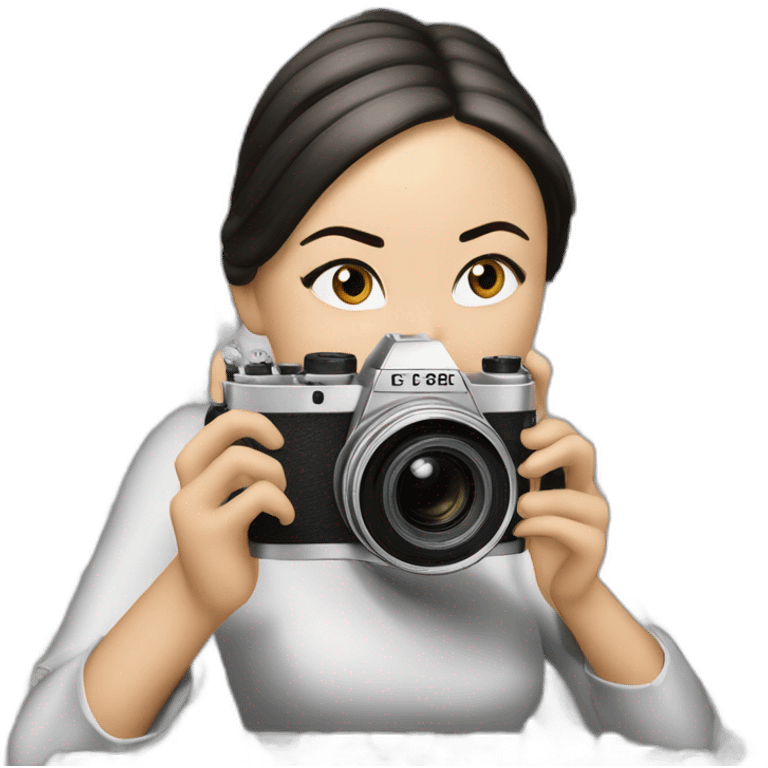 a woman taking a picture of herself with a camera, a microscopic photo by MC Escher, trending on cg society, optical illusion, dslr camera, long lens, high quality photo emoji