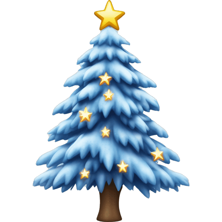 Árbol de navidad con nieve, luces celestes y estrella plateada emoji