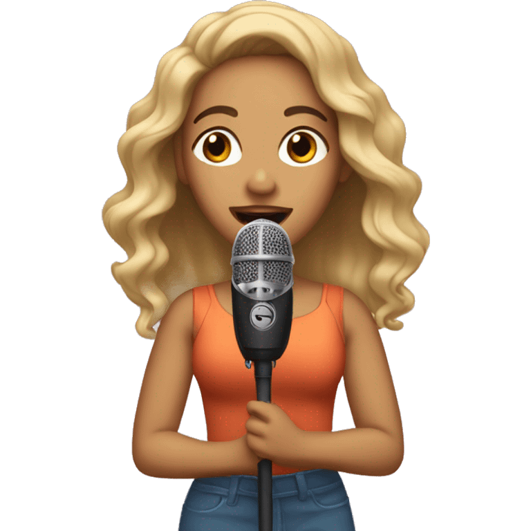 Latina with light skin singing with mic emoji