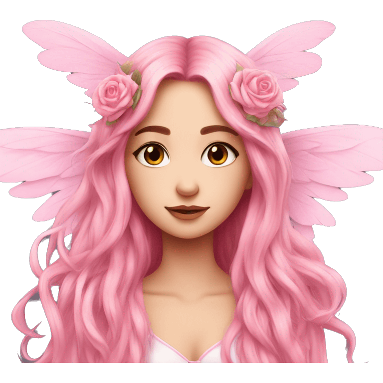 big wings, rose, Beautiful, fairy, pink, long hair emoji