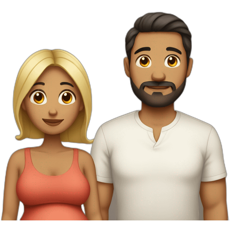 Latin pregnant wife and husband without mustache emoji