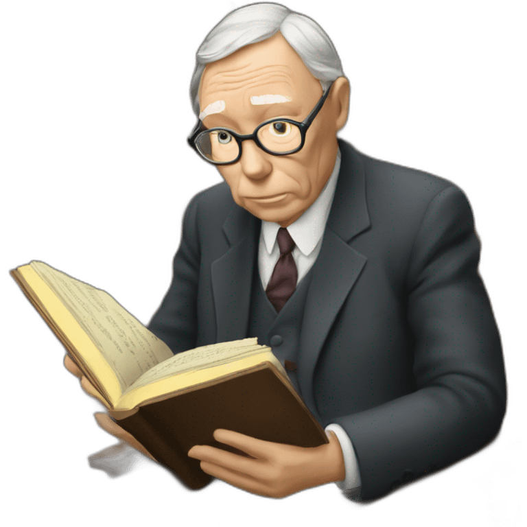 old charlie munger reading a book while thinking emoji