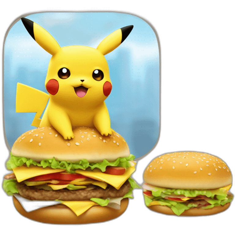 Pikachu en train de manger un hamburger emoji