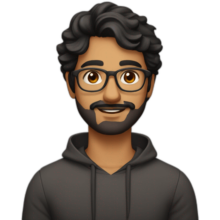 indian guy with rectangular glasses with fair skin with wavy hair, aquiline nose, brown eyes, black hair with very short beard emoji