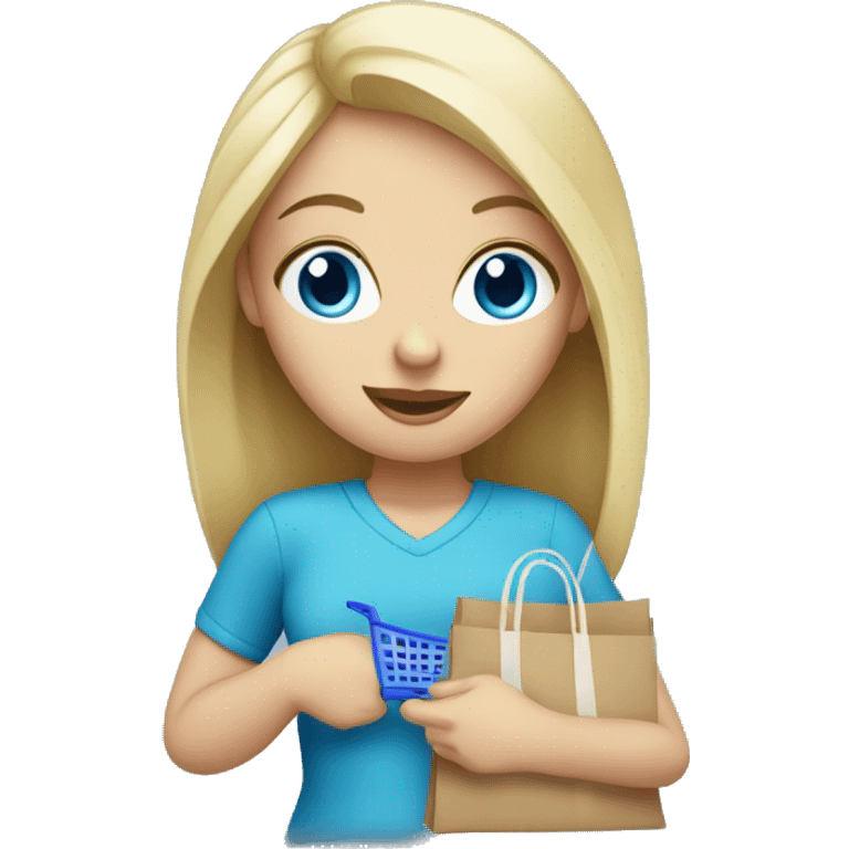 white woman with blue eyes buying shopping emoji